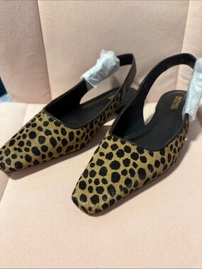MICHAEL Michael Kors Leopard Print Slingback Flats in Tan & Black NEVER WORN
